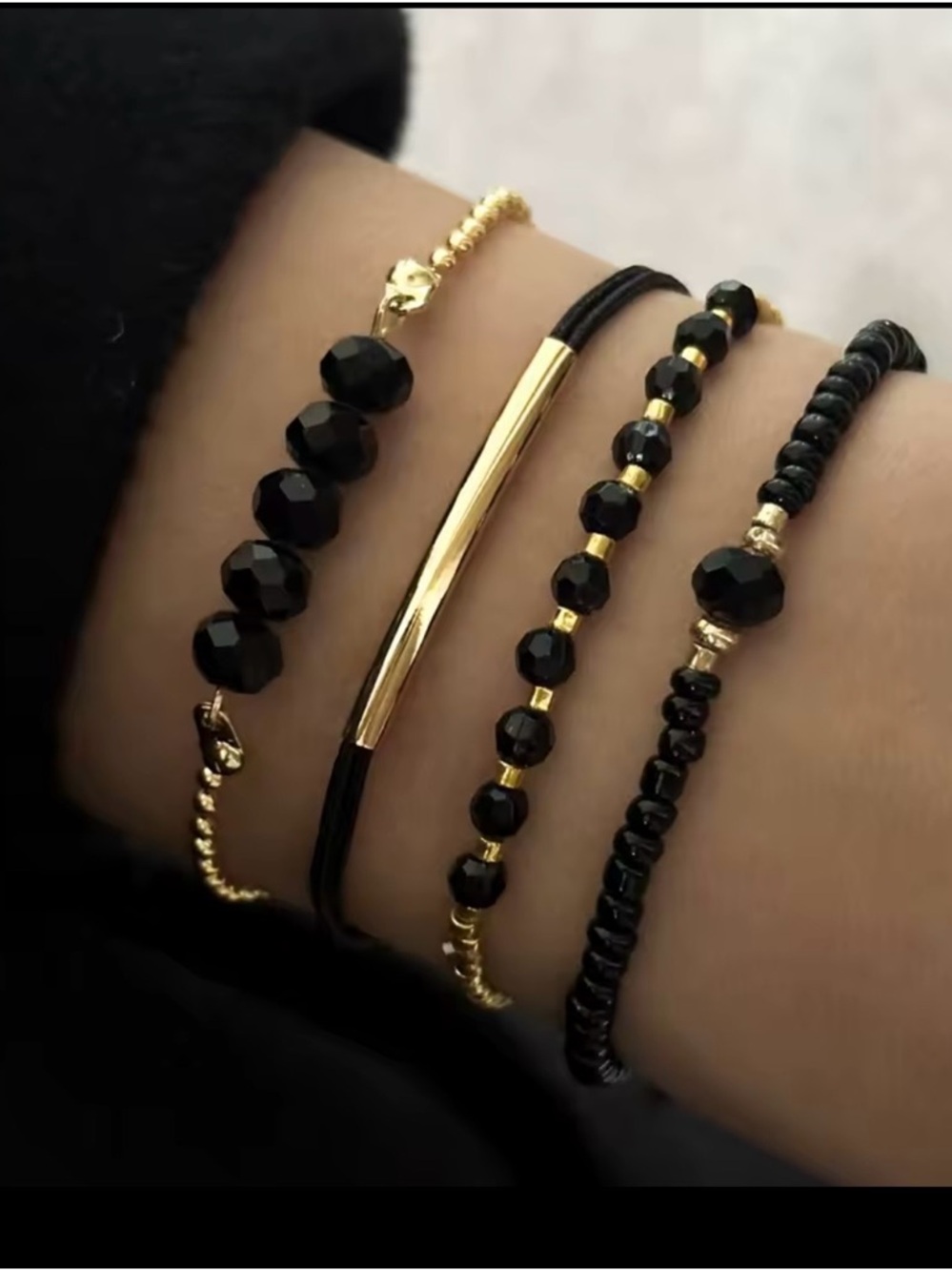 Fashion Black Glass Stone Bracelets Boho Handmade Bracelets